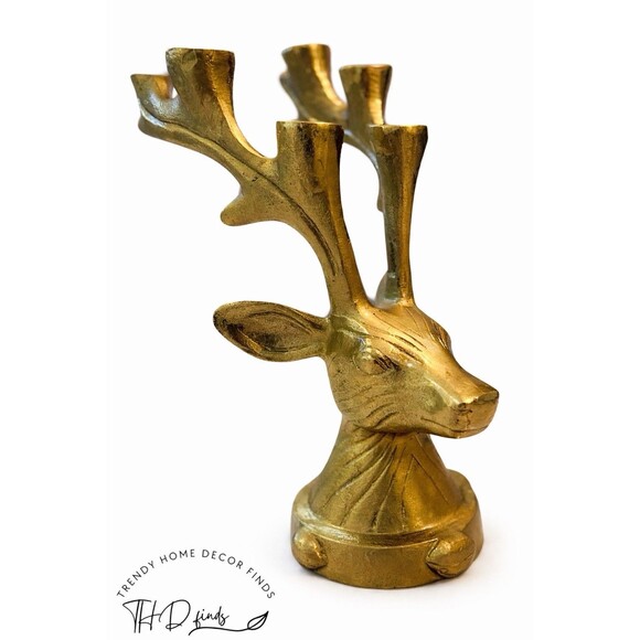 Rare Threshold Gold Deer Candelabra Taper Candle Holder Christmas Reindeer - Picture 4 of 5